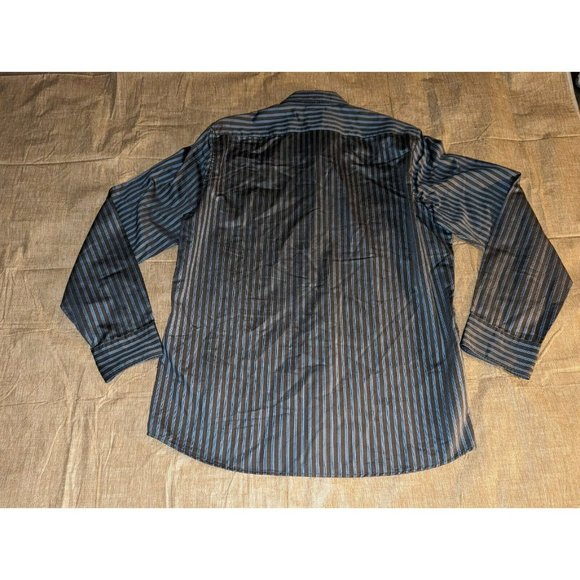 Hugo Boss Men's Large Gray Blue Button Up Long Sleeve Striped - Picture 5 of 5